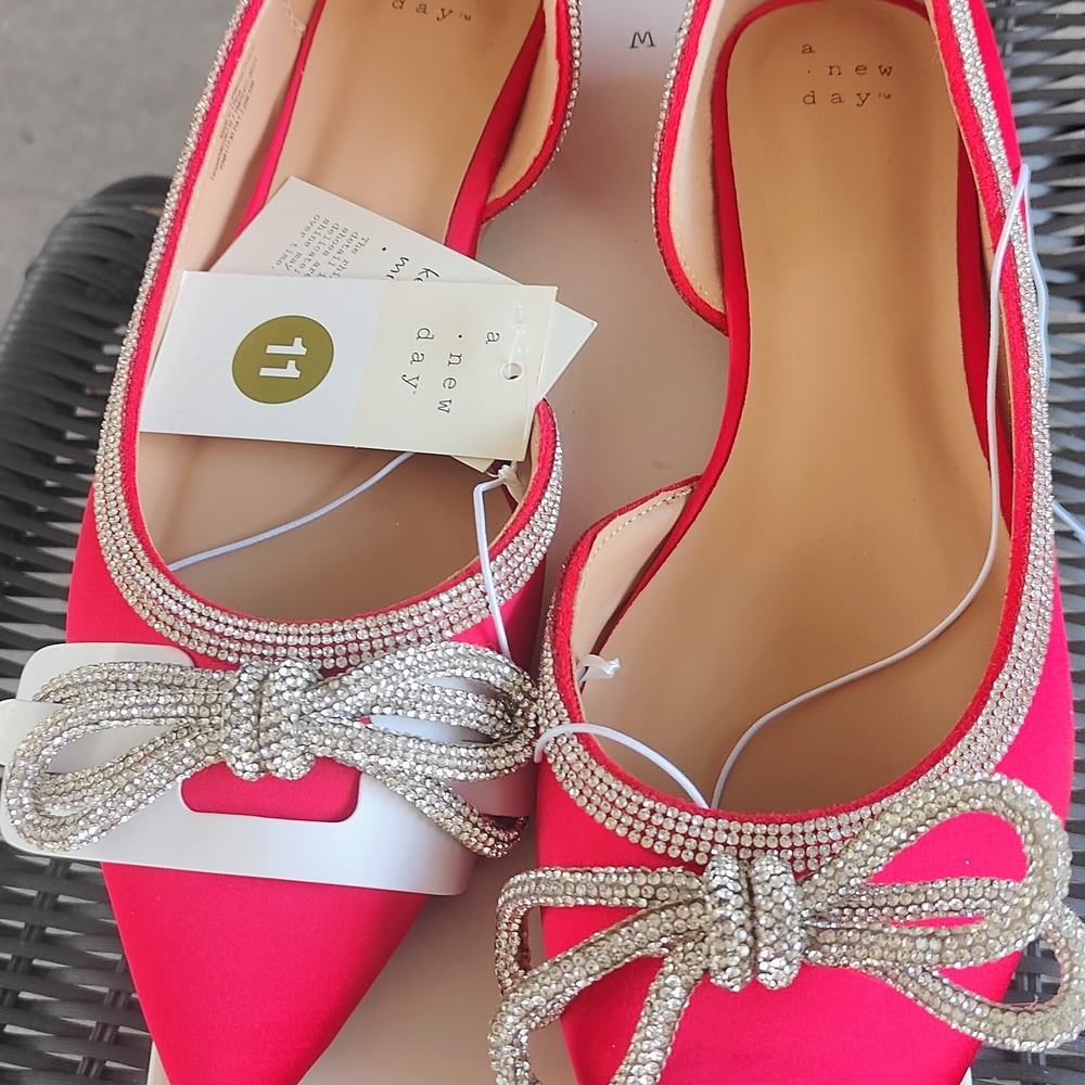 A New Day Women's Red Flats with Silver Bow